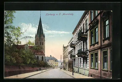 AK Harburg a. E., Maretstrasse mit Kirche