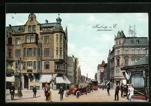 AK Harburg a. E., Mühlenstrasse mit Strassenbahn