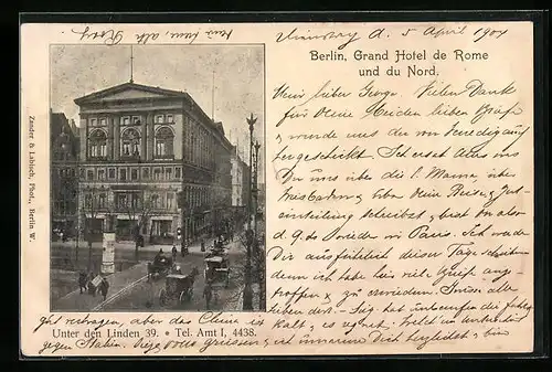 AK Berlin, Grand Hotel de Rome und du Nord, Unter den Linden 39