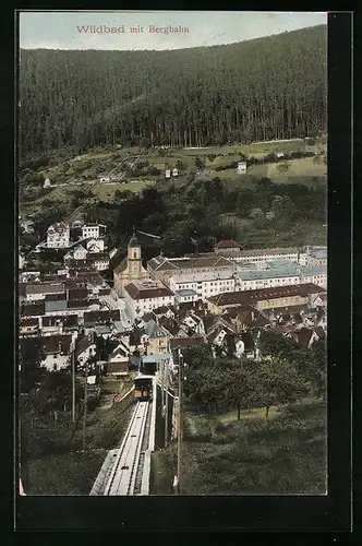 AK Wildbad, Gesamtansicht mit Bergbahn