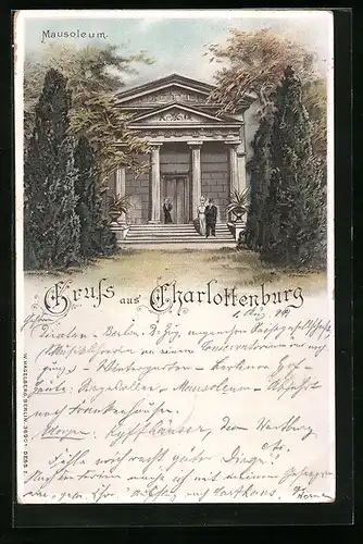 Lithographie Berlin-Charlottenburg, Blick auf ein Mausoleum
