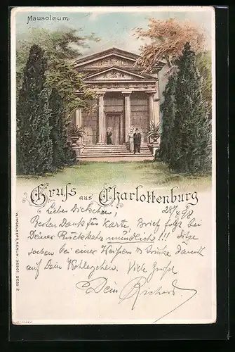 Lithographie Berlin-Charlottenburg, Blick auf`s Mausoleum