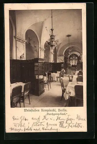 AK Berlin, Durchgang-Saal in den Weinstuben Kempinski