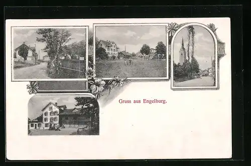 AK Engelburg, Gasthaus, Kirche, Ortspartie