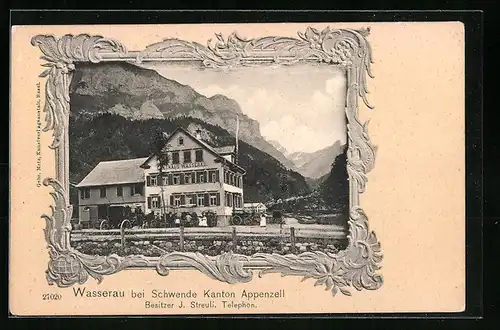 AK Wasserau bei Schwende /Appenzell, Gasthaus Wasserau im Passepartoutrahmen