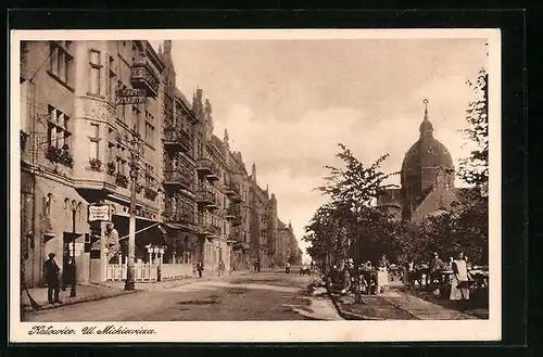 AK Katowice, Ul. Mickiewicza mit Blick auf die Synagoge