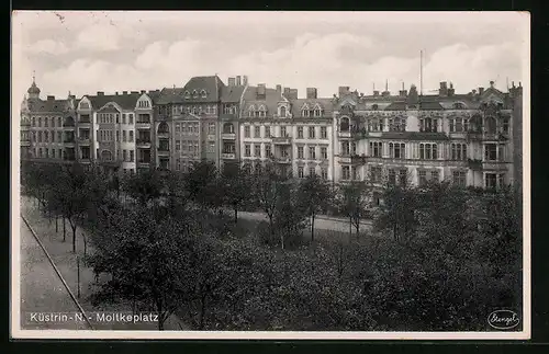 AK Küstrin-N., Partie am Moltkeplatz mit Grünanlage aus der Vogelschau