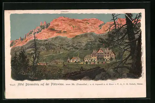 Künstler-AK F.A.C.M. Reisch: Dürrenstein, Hotel Dürrenstein auf der Plätzwiese