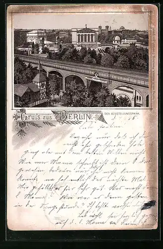 Vorläufer-Lithographie Berlin, 1895, Ansicht des Ausstellungsparks