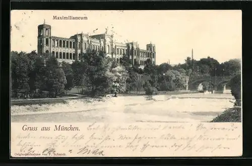 AK München, Wasserseite mit Maximilianeum