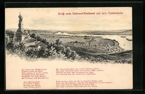 AK Nationaldenkmal auf dem Niederwald, Totale mit Stadtblick