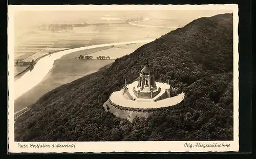 AK Porta Westfalica, Kaiser Wilhelm-Denkmal und Weserlauf, orig. Fliegeraufnahme