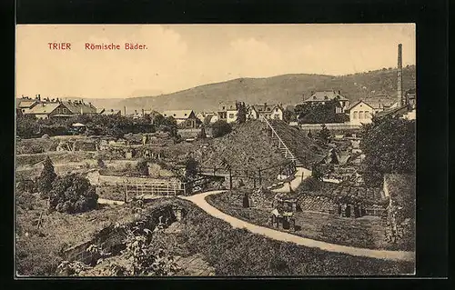 AK Trier, Blick auf die Römischen Bäder