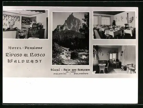 AK Seis am Schlern, Hotel Pension Waldrast, Innenansichten mit Bergpanorama