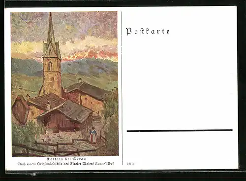 AK Kaltern, Ortspartie mit Kirche