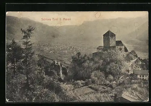 AK Meran, Schloss Tirol mit Ortsblick