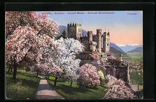 AK Meran, Schloss Brunnenburg zur Baumblüte