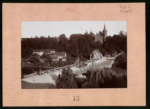 Fotografie Brück & Sohn Meissen, Ansicht Zwickau, Paradiesbrücke mit Ebertschlösschen, Möbel-Polsterer Härtling