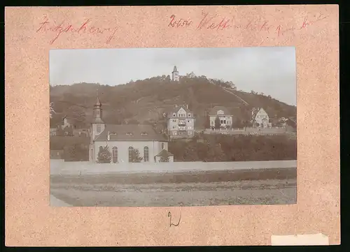 Fotografie Brück & Sohn Meissen, Ansicht Zitzschewig, Blick auf den Ort mit Wettinhöhe, Kirche