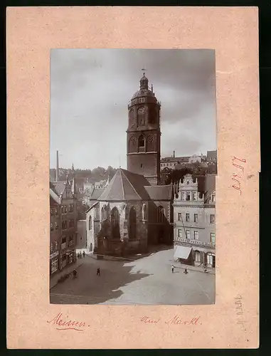 Fotografie Brück & Sohn Meissen, Ansicht Meissen i. Sa., Markt mit der Stadtkirche, Geschäft Franz Freyer