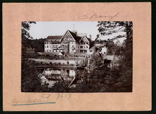 Fotografie Brück & Sohn Meissen, Ansicht Bad Elster, Blick über den Teich auf Köhlers Sanatorium