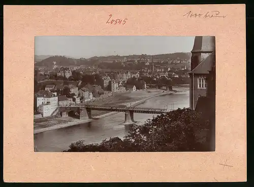 Fotografie Brück & Sohn Meissen, Ansicht Meissen i. Sa., Blick nach der Stadt mit Elbebrücke von der Albrechtsburg aus