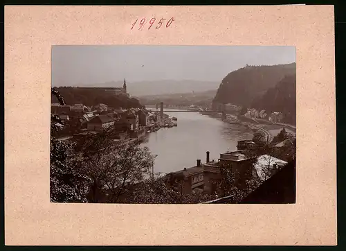 Fotografie Brück & Sohn Meissen, Ansicht Bodenbach, Blick auf die Stadt mit Hafen und Brücke