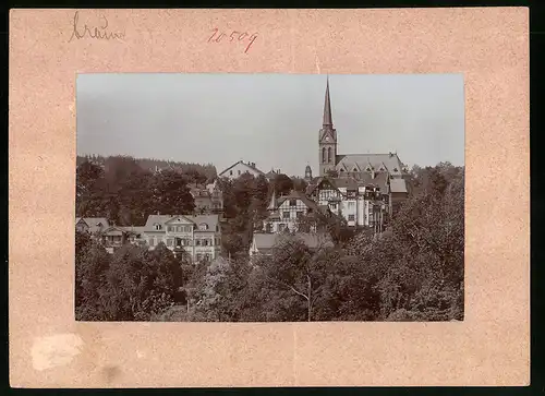 Fotografie Brück & Sohn Meissen, Ansicht Bad Elster, Blick auf den Ort mit Haus Rheingold und Fachwerkhäusern, Kirche