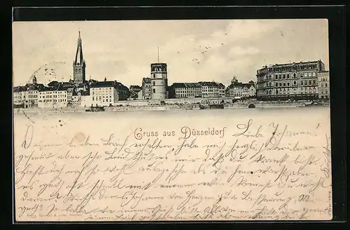 AK Düsseldorf, Uferpartie mit Kirche