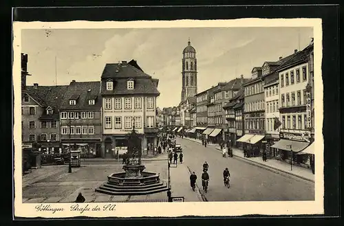 AK Göttingen, Strassse der SA mit Geschäften und Brunnen