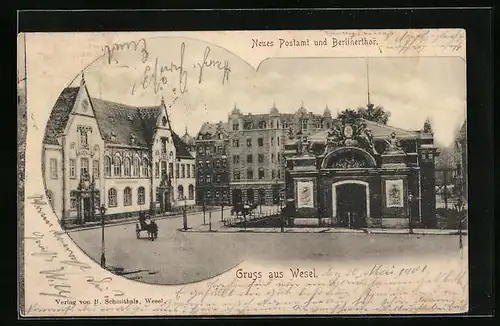 AK Wesel, Neues Postamt und Berlinertor
