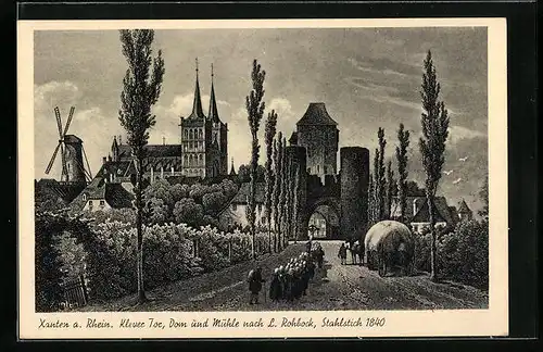Künstler-AK Xanten a. Rhein, Klever Tor, Dom und Windmühle