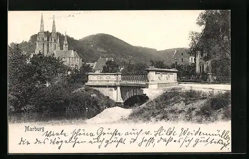 AK Marburg, Ortspartie mit Kirche