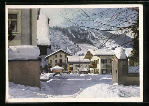 AK Grassau, Dorfpartie im Winter