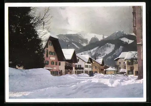 AK Grassau, Ortspartie im Schnee