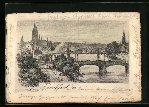 AK Frankfurt a.M., Mainpartie mit Brücken und Kirchen
