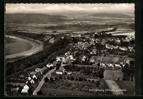 AK Fürstenberg a. Weser, Fliegeraufnahme mit Orts- und Flusspartie