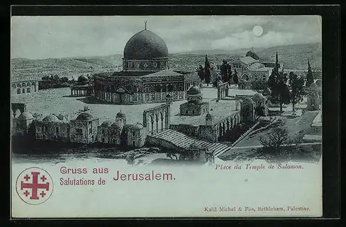Mondschein-AK Jerusalem, Place du Temple de Salomon