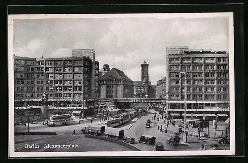 AK Berlin, Alexanderplatz mit Doppeldecker und Strassenbahnen