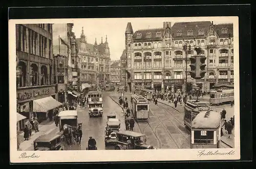 AK Berlin, Partie am Spittelmarkt mit Strassenbahnen