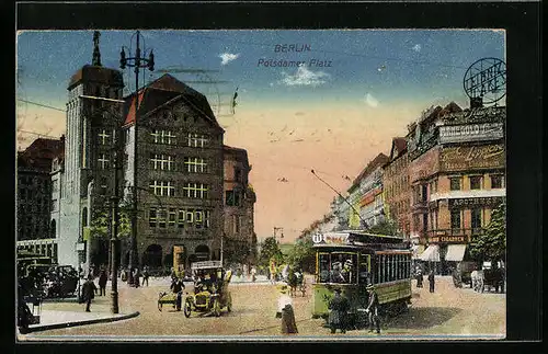 AK Berlin, Partie am Potsdamer Platz mit Strassenbahn