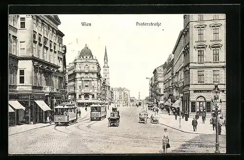 AK Wien, Partie an der Praterstrasse mit Strassenbahnen