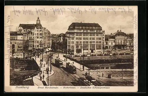 AK Hamburg, Ernst Merckstrasse, Biberhaus, Deutsches Schauspielhaus, Strassenbahnen