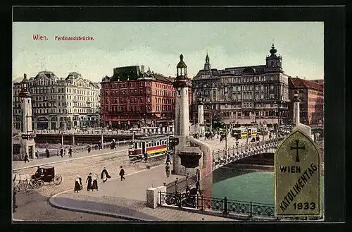 AK Wien, Ferdinandsbrücke mit Strassenbahnen