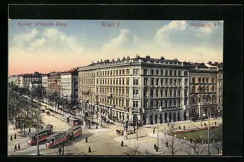 AK Wien, Kaiser Wilhelm-Ring aus der Vogelschau, mit Strassenbahnen
