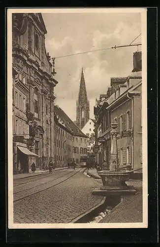 AK Freiburg i. Br., Strassenbahn an der alten Universität