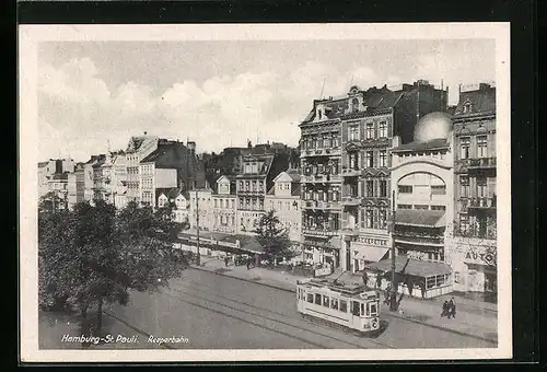 AK Hamburg-St. Pauli, Strassenbahn auf der Reeperbahn