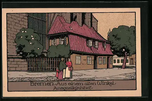 Steindruck-AK Bremen, Ansgarikirchhof