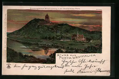 Sonnenschein-Lithographie Porta Westfalica, Stimmungsbild am Wittekindsberg