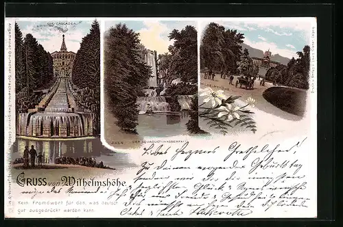 Lithographie Kassel-Wilhelmshöhe, Cascaden, Aquaduct-Wasserfall, Schloss